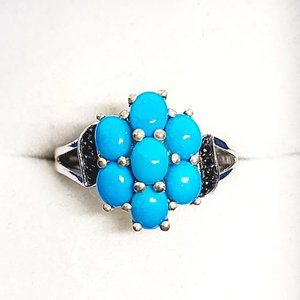Premium Sleeping Beauty Turquoise & Blk Spinel ring in Plat/925SS sz 8 2.65 tcw